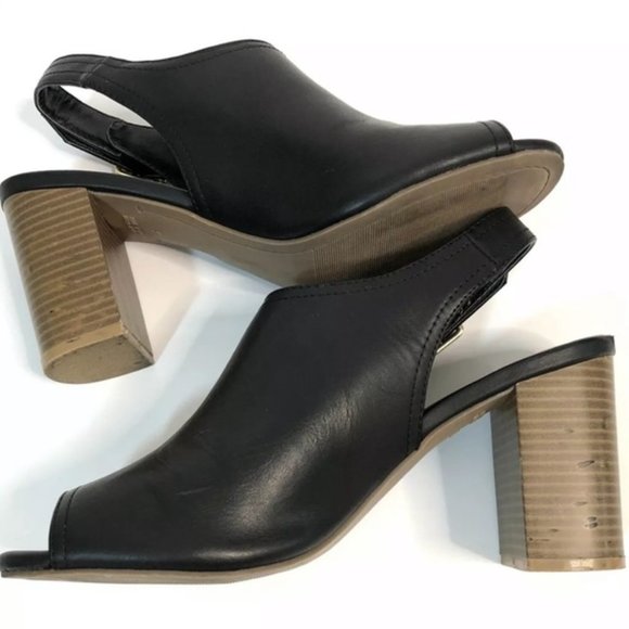 Old Navy Strap Heeled Peep Toe Mule Black - Picture 4 of 7